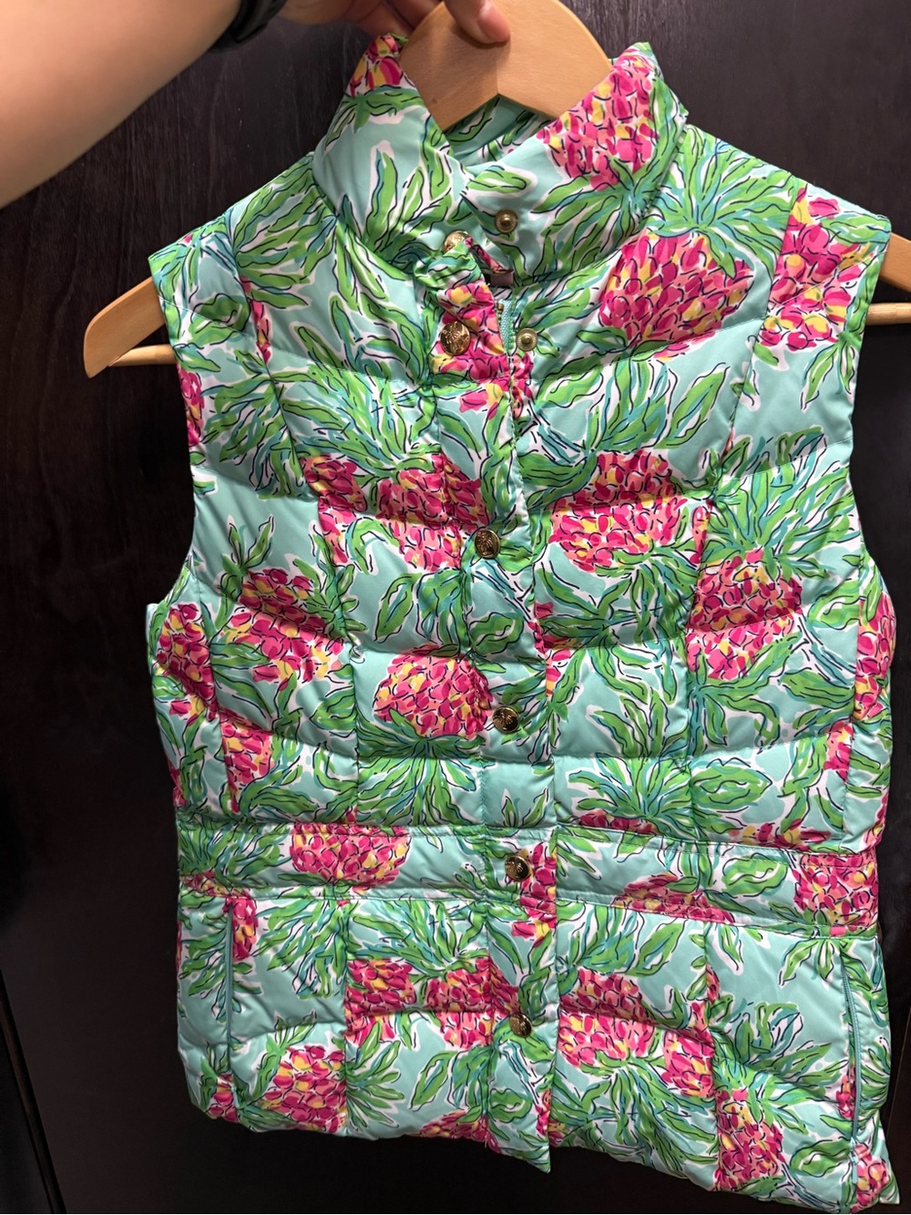 Lilly Pulitzer Pink Pineapple Print Quilted Vest on Aqua